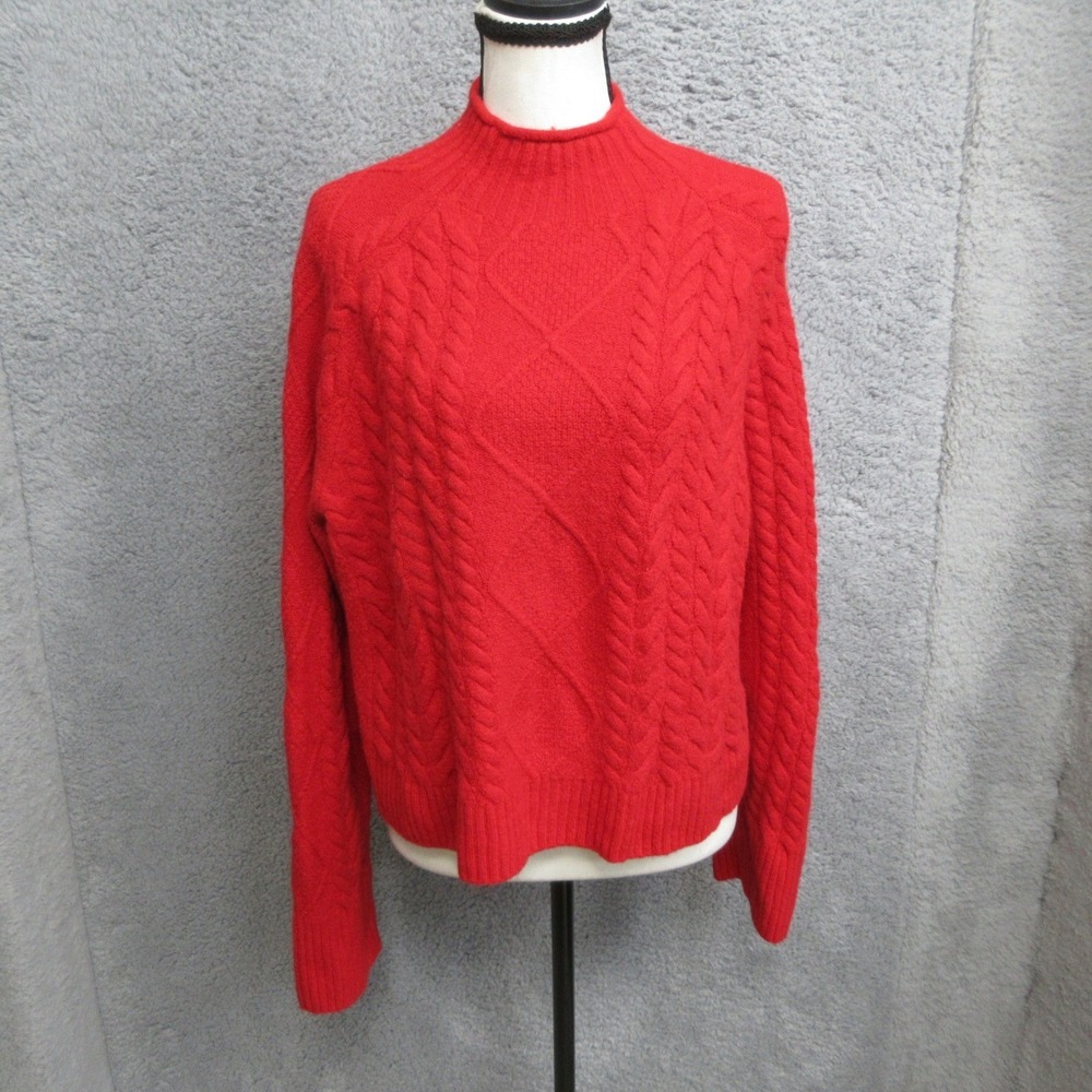 J Crew Cable Knit Roll Neck Sweater Women S Red Heritage Fisherman Quiet Luxury